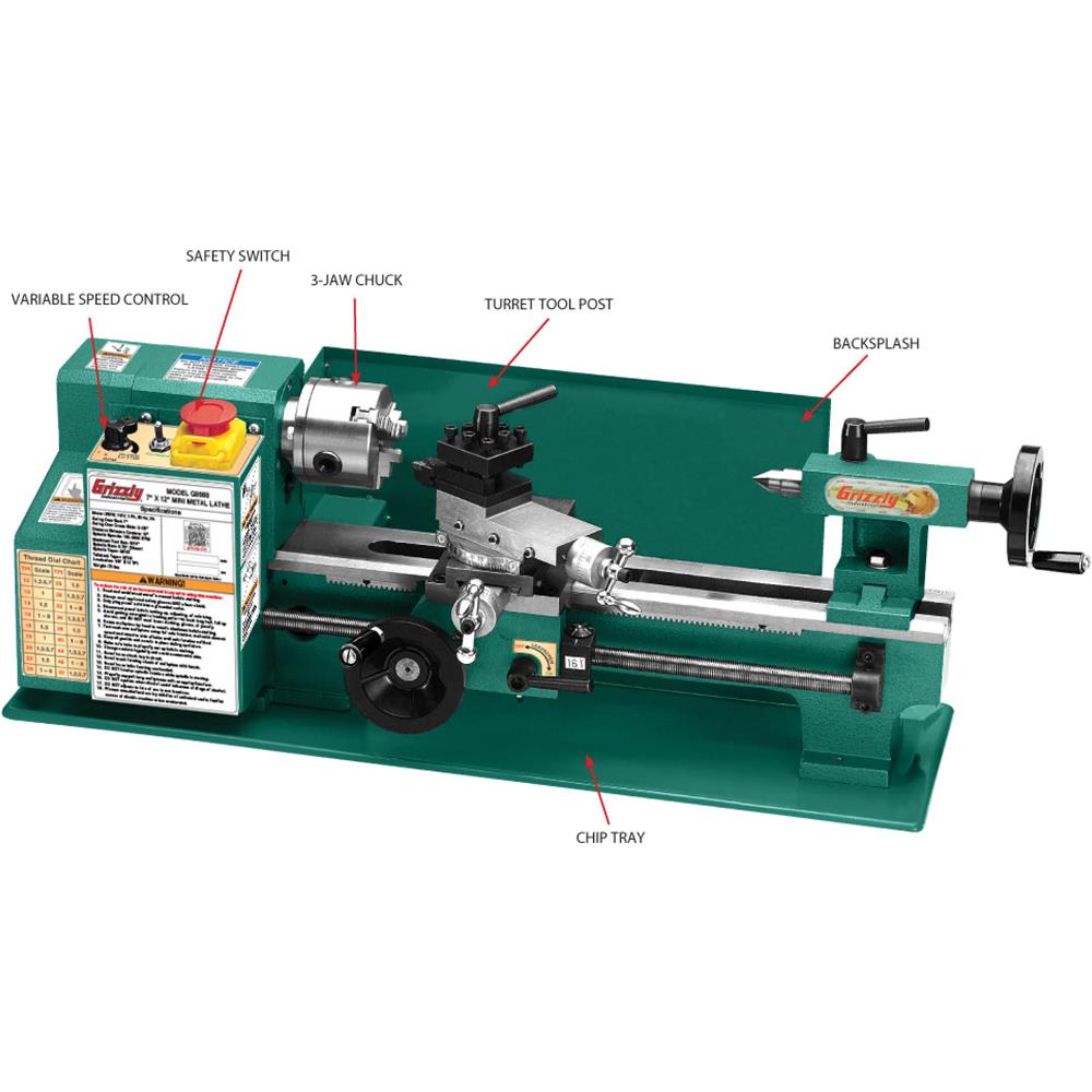 Grizzly G8688 - 7" x 12" Mini Metal Lathe