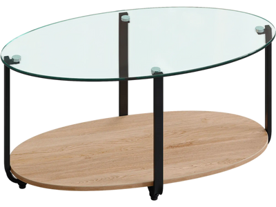 Costway 2-Tier Oval Glass Top Coffee Table w/ Wooden Shelf 09123785 New
