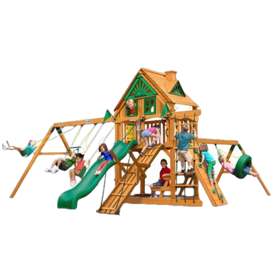 Gorilla Playsets 01-0052-AP Frontier Treehouse with Amber Posts Swing Set and Residential Wood Playset New