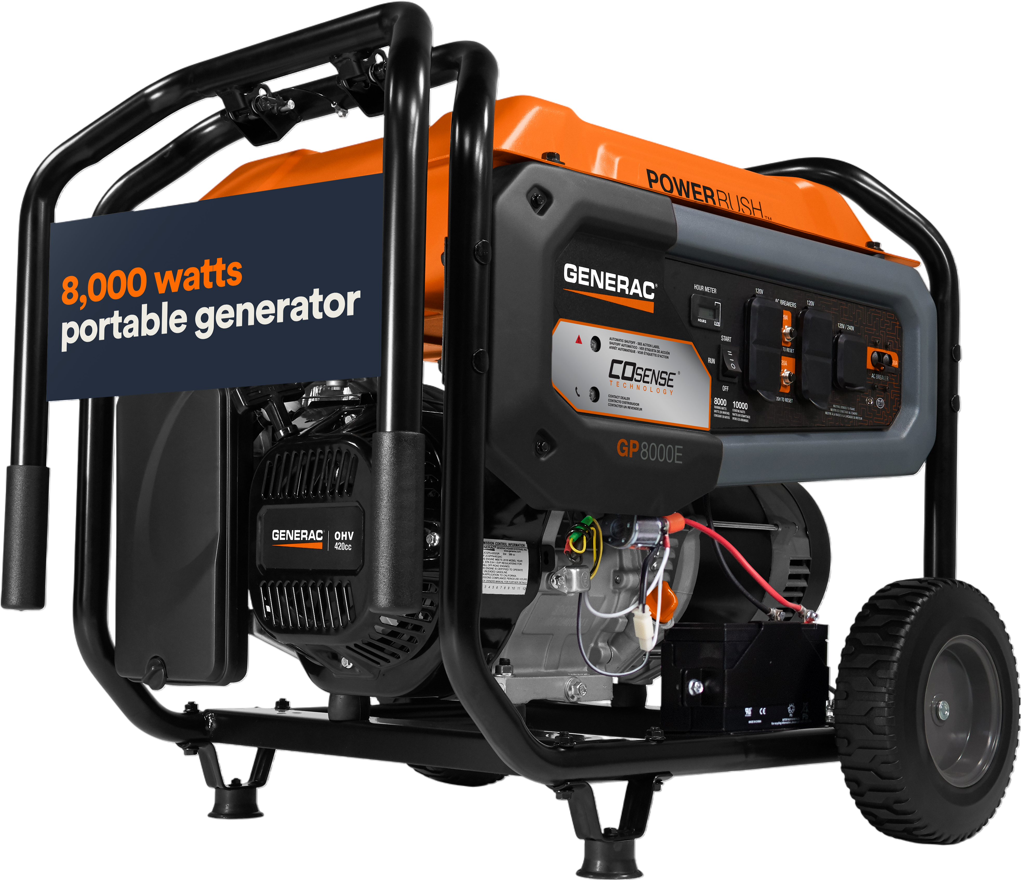 Generac Phase Sense Kit Generac GP8000E 8000W/10,000W Generator Gas PowerRush with CO Sense El ...