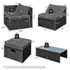 8-piece patio rattan furniture set with gray cushions, including corner and armless sofas, coffee table, and storage.