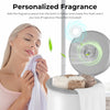 Towel warmer bucket in gray with towels inside, featuring a fragrance holder and auto shut-off for safety.
