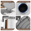 Towel warmer bucket in gray with flip-top lid, 5.5-gal capacity, and child lock for safe bathroom use.