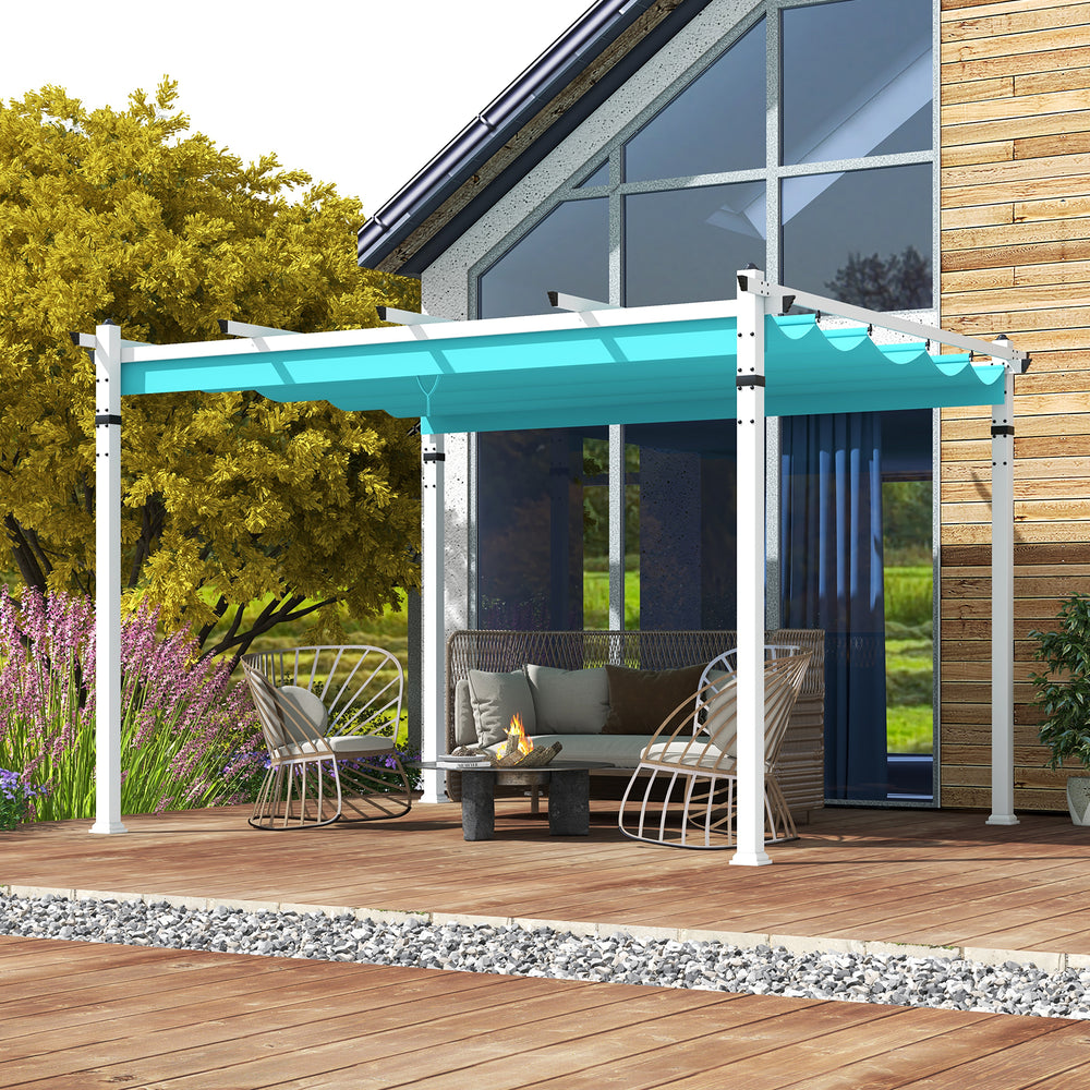 Outdoor Pergola with Retractable Canopy and Aluminum Frame-Turquoise - Gallery View 1 of 12