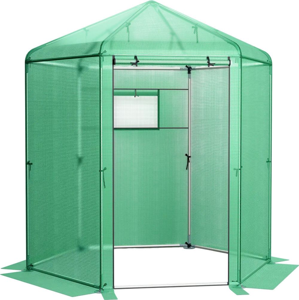 Walk-In Hexagonal Greenhouse with PE Cover and Metal Frame