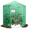 Walk-in hexagonal greenhouse with PE cover and metal frame, featuring a dome top and roll-up windows for ventilation.