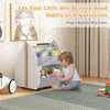 Kids wooden bookshelf with universal wheels in gray, featuring a cute tree-shape design for easy organization and.