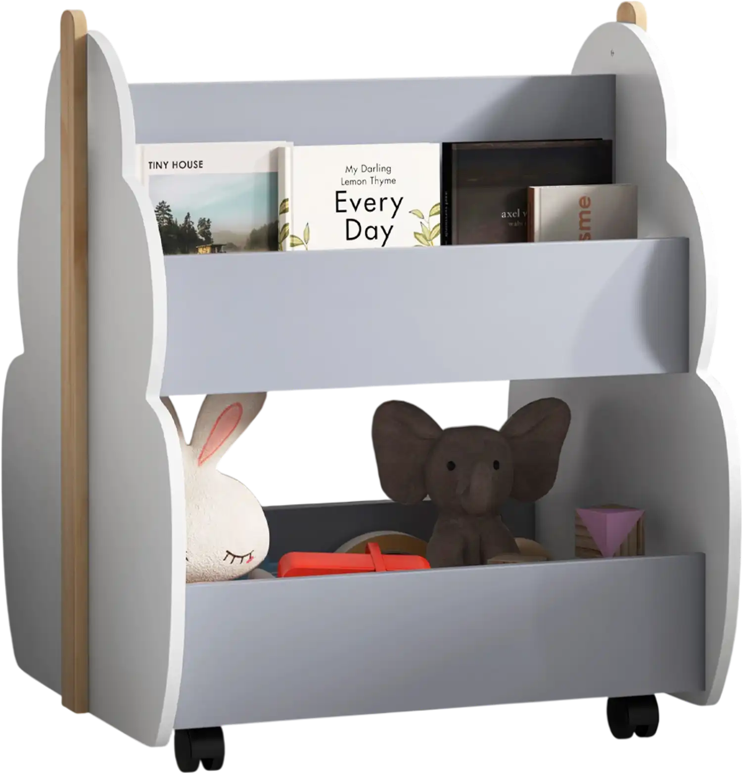 Costway Kids Wooden Bookshelf Universal Wheels Gray 31845679 New