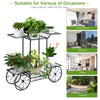 6-tier garden cart flower rack in black, perfect for displaying plants indoors or outdoors on patios and balconies.