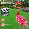 Colorful flamingo garden statue with rustproof metal frame and detailed feathers, perfect for backyard decoration.