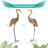 Set of 2 standing metal crane garden statues with U-shaped stakes, rustproof design, ideal for backyard decoration.