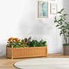 Wooden rectangular garden bed made of fir wood, featuring a drainage system, filled with colorful flowers for outdoor.
