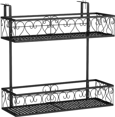 Costway 2-Tier Flower Pot Holder Plant Stand w/ Adjustable Hooks & 2 Planter Baskets 64537298 New