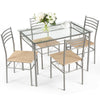 5-piece dining set featuring a glass table and 4 metal chairs with a minimalist design, perfect for kitchens and.