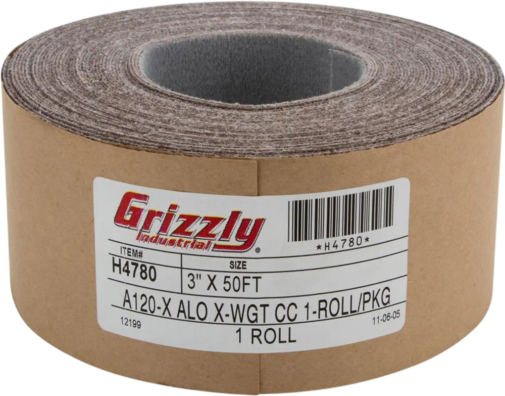 Grizzly H4780 - 3" x 50' A/O Sanding Roll 120 Grit, H&L
