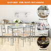 5-piece dining set featuring a glass table and 4 metal chairs, perfect for modern dining rooms and restaurants.