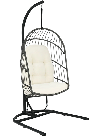 Costway Hanging Wicker Egg Chair with Stand Cushion 74096185 New