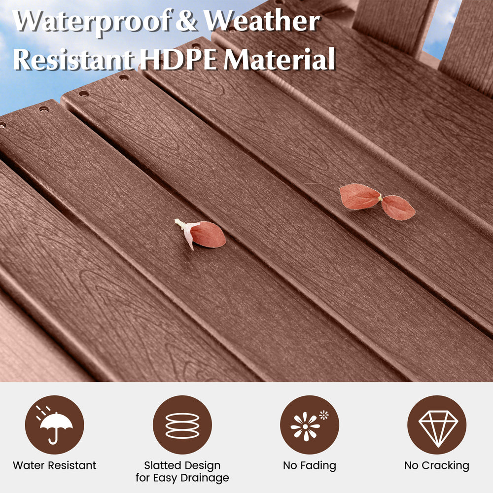 HDPE patio chair with armrest and footrest, featuring a slatted design for easy drainage and weather resistance.