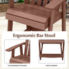 Ergonomic HDPE patio bar stool with armrests and footrest, featuring a faux wood grain design for outdoor relaxation.