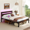 Heavy-Duty Metal Slats Support Bed Platform with Charging Station-Rustic Brown - Gallery View 1 of 9