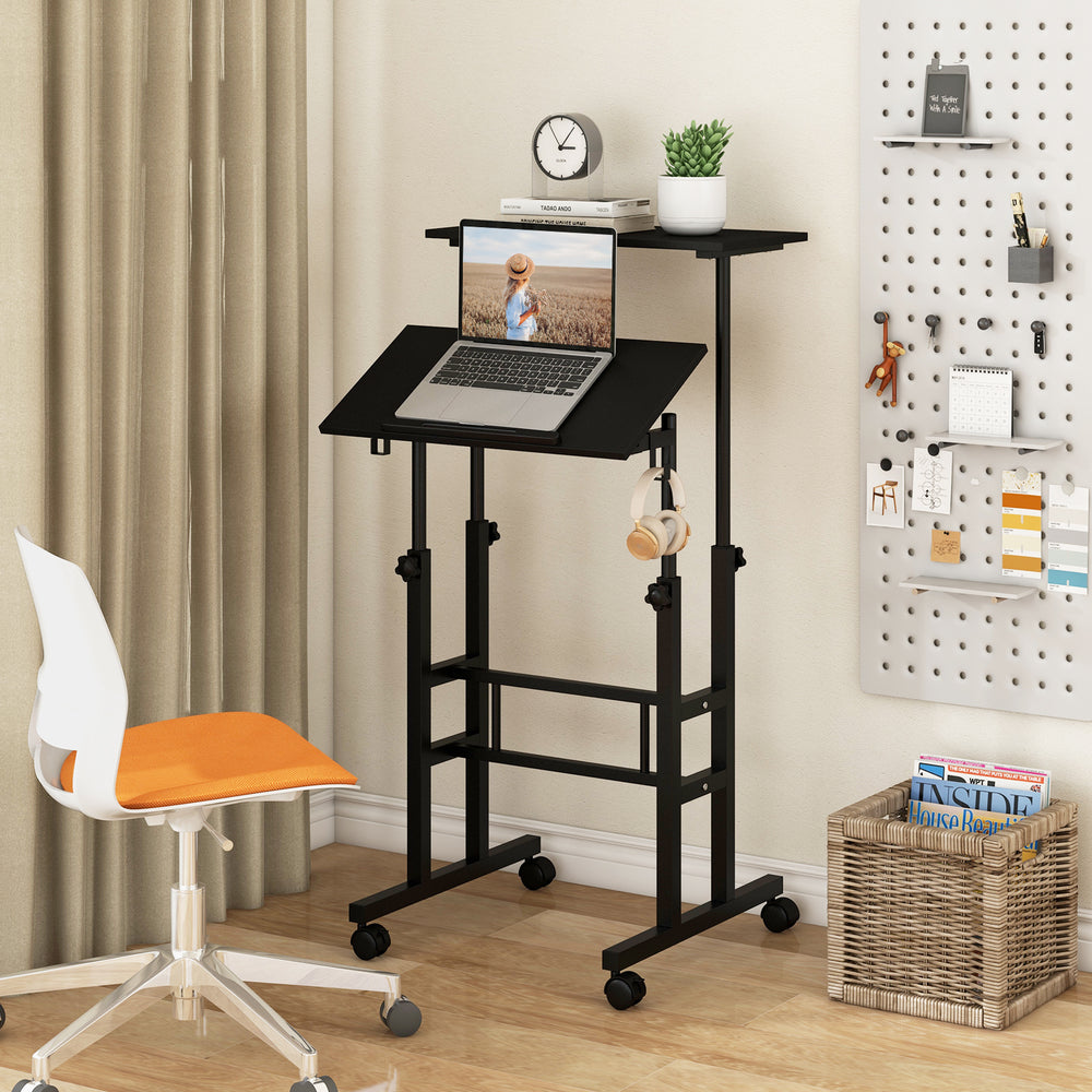 Height Adjustable Mobile Standing Desk with Rolling Wheels for Office and Home-Black - Gallery View 1 of 11