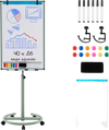Height-adjustable mobile whiteboard with round stand, 40x26 inches, includes markers and accessories for versatile use.