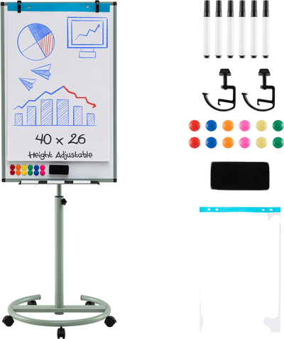 Costway Height-Adjustable Mobile Magnetic Whiteboard Round Stand Paper Clips 28513469 New