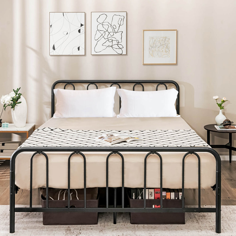 Full/Queen Size Metal Bed Frame with Headboard and Footboard-Queen Size - Gallery View 1 of 9