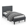 Twin size upholstered bed frame with button tufted headboard, gray fabric, perfect for bedrooms or guest rooms.