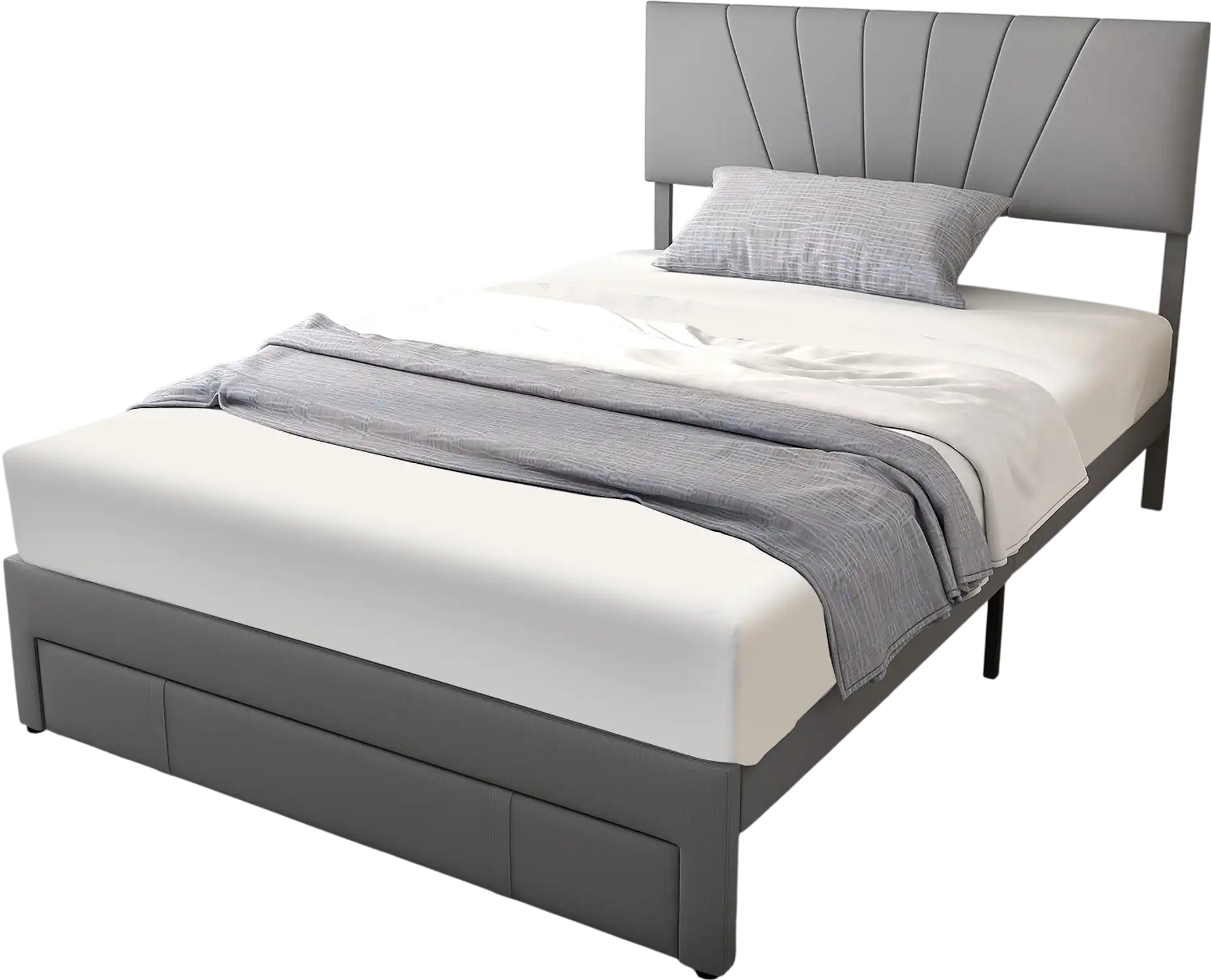 Costway Upholstered Bed Frame w/ Drawer Adjustable Headboard Full 25816947 New