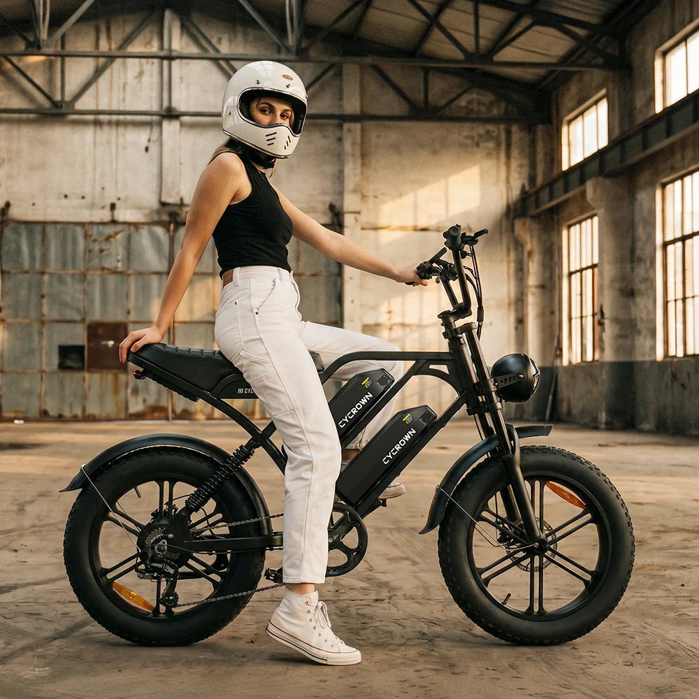 Cycrown CycHunter Pro Electric Bike Moped-Style Dual Battery 120 Mile Range 32 MPH 1500W New