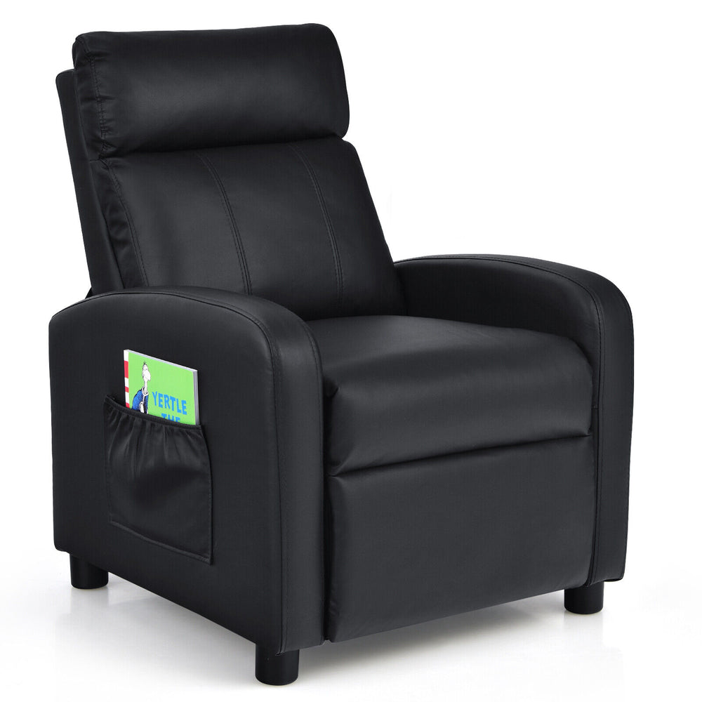Ergonomic PU Leather Kids Recliner Lounge Sofa for 3-12 Age Group-Black - Gallery View 1 of 12