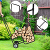 Firewood log cart carrier with raised metal frame and anti-slip wheels, ideal for easy log transport indoors and.