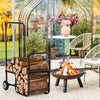 Firewood log cart carrier with sturdy steel frame and wear-resistant wheels, ideal for easy log transport outdoors.