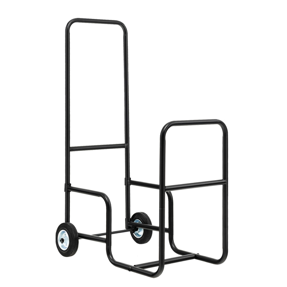 Firewood log cart carrier with sturdy steel frame and wear-resistant wheels for easy log transport indoors and outdoors.