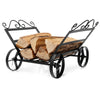 Compact decorative firewood rack with wheels, made of rustproof steel, ideal for indoor and outdoor use.
