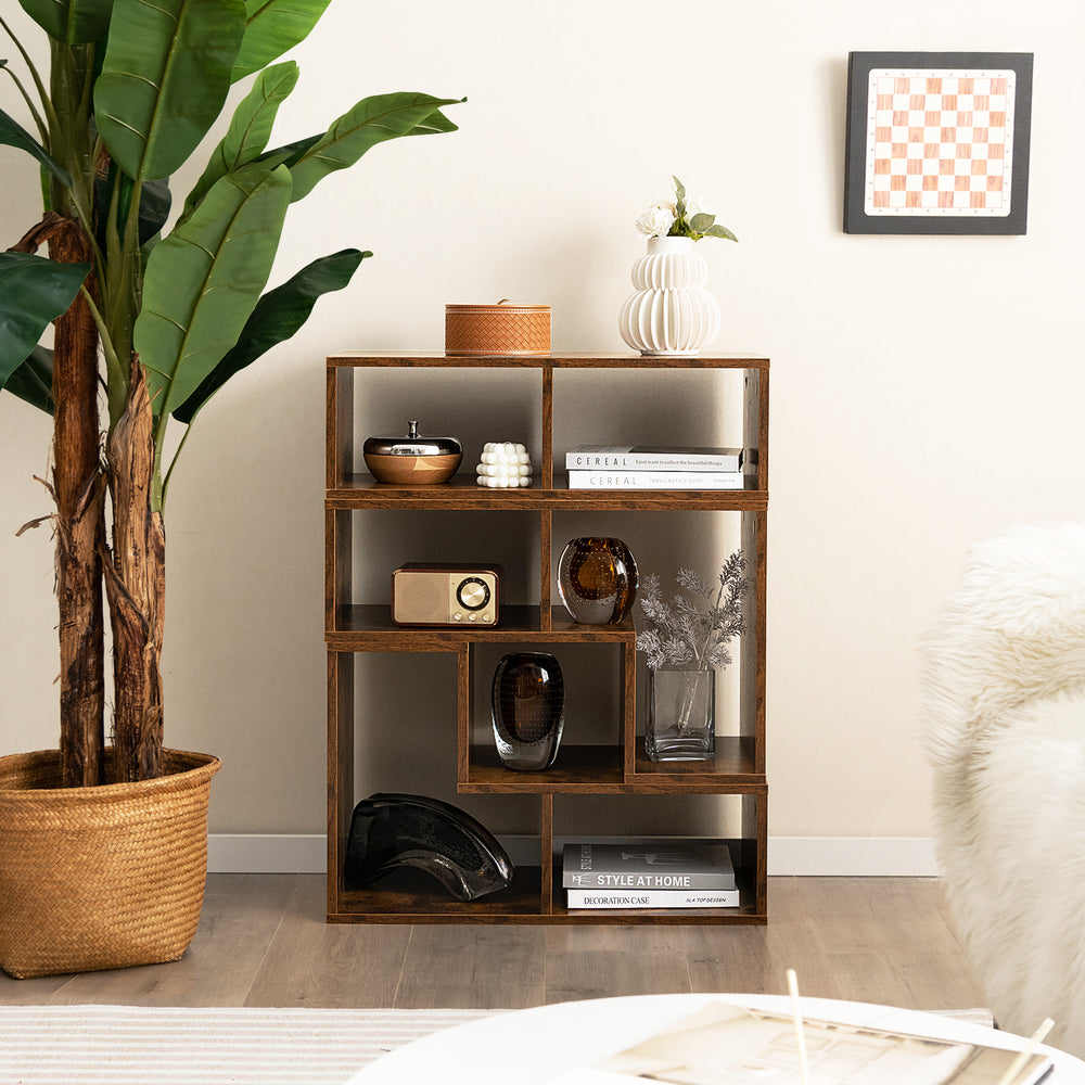 Brown console TV stand showcasing open compartments and a spacious top, designed for TVs up to 65 inches, perfect for.