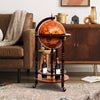 16th Century wood globe wine bar stand with solid wood construction, featuring a removable lower shelf for storage.