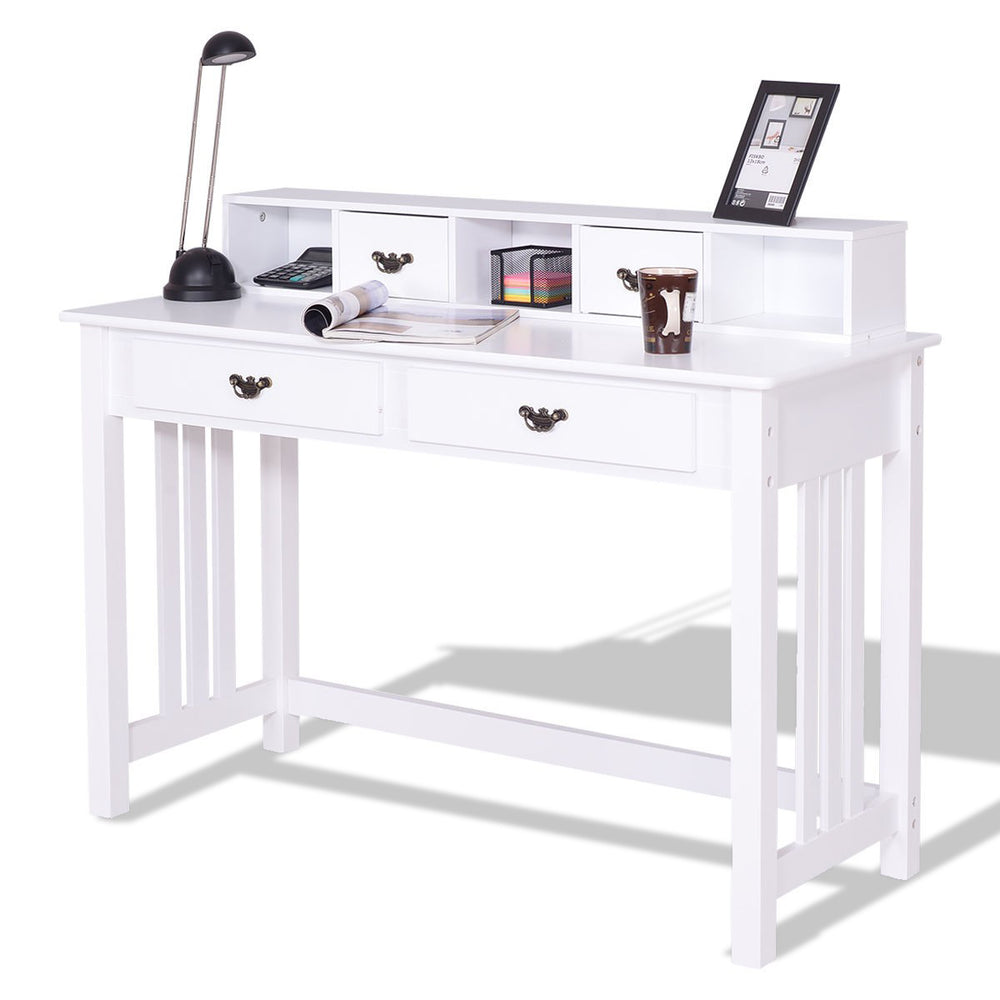 Home Office Writing Desk with 4 drawers and floating organizer, designed for a tidy and efficient workspace.