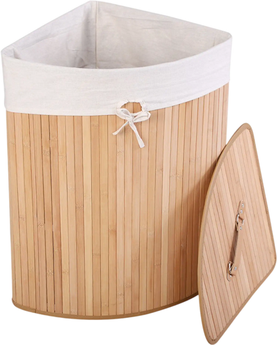 Costway Bamboo Laundry Hamper Basket Lid Removable Liner Bag 90638254 New