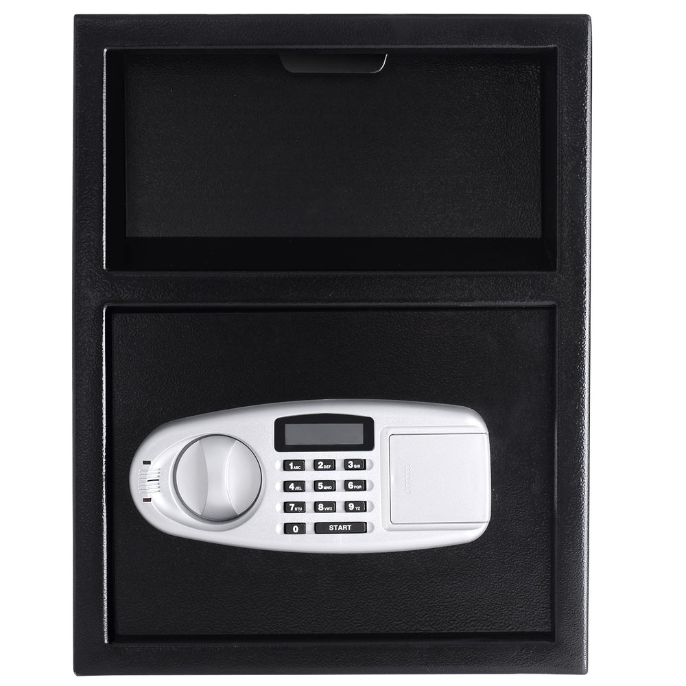 Digital deposit safe box with front load access, constructed from 3 mm solid steel, ideal for securing cash and.