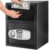 Front view of the Digital Deposit Safe Box with cash being inserted, featuring a digital entry and sturdy steel.