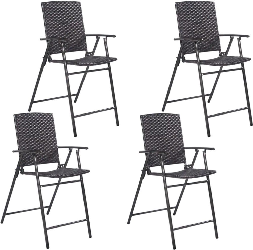 Set of 4 Folding Rattan Bar Chairs with Footrests and Armrests for Outdoors and Indoors