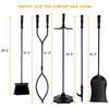 Five-piece fireplace tool set including poker, brush, shovel, and log lifter with a durable powder-coated finish.