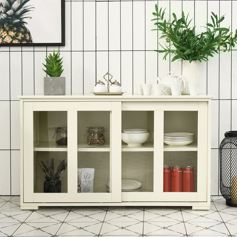 Sideboard Buffet Cupboard Storage Cabinet with Sliding Door-Antique White - Gallery View 1 of 10