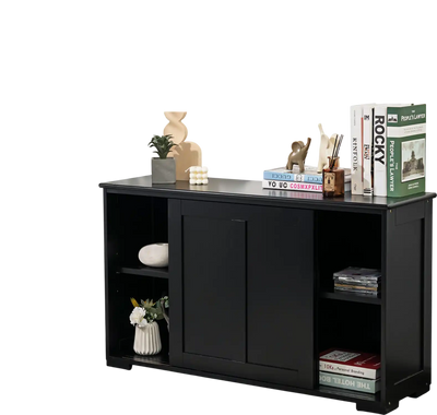 Costway Kitchen Storage Cupboard Cabinet Sliding Door Black 65810732 New