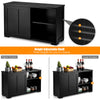 Black kitchen storage cupboard cabinet with sliding doors, featuring adjustable shelves for versatile organization.
