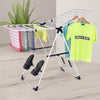 Portable laundry drying rack with adjustable wings, featuring a foldable design for easy storage and organization.