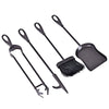 5-piece rustic heavy-duty wrought iron fireplace tools set including a fire clamp, hook, brush, and shovel for stylish.