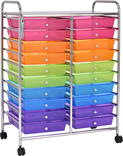 Costway 20-Drawer Rolling Storage Cart Studio Organizer File Cabinet 61728453 New